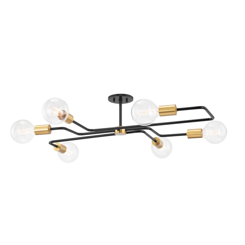  Jena 6-Light Semi Flush Mount In Aged Brass & Textured Black Combo