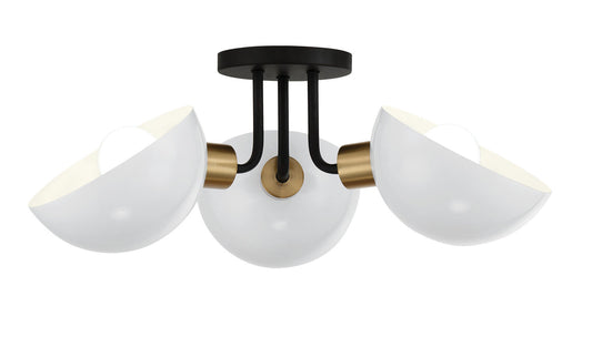  Gigi 3-Light Ceiling Mount In Matte Black & Aged Brass