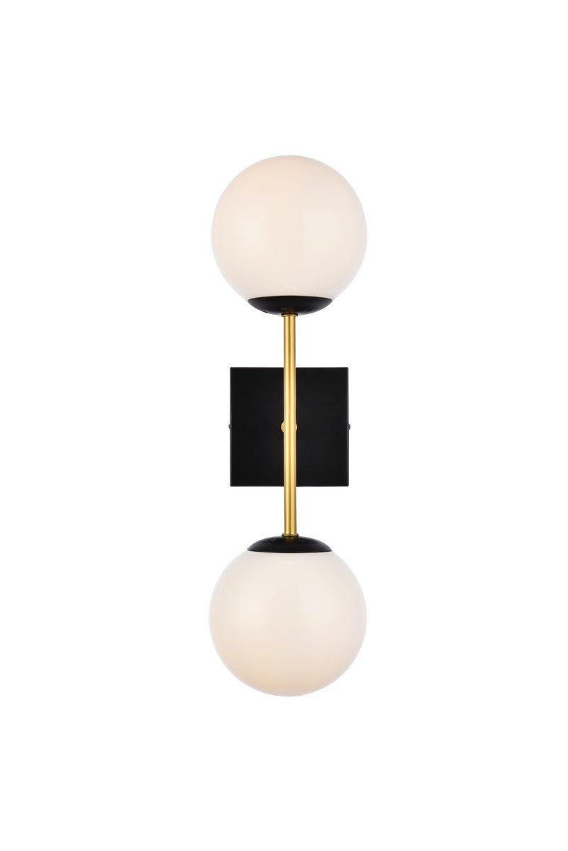  Neri 2-Light Wall Sconce In Black & Brass & White