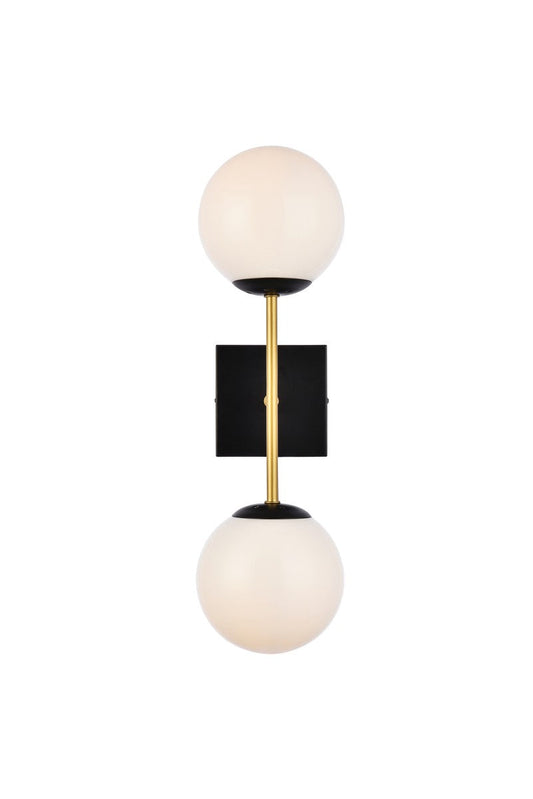  Neri 2-Light Wall Sconce In Black & Brass & White