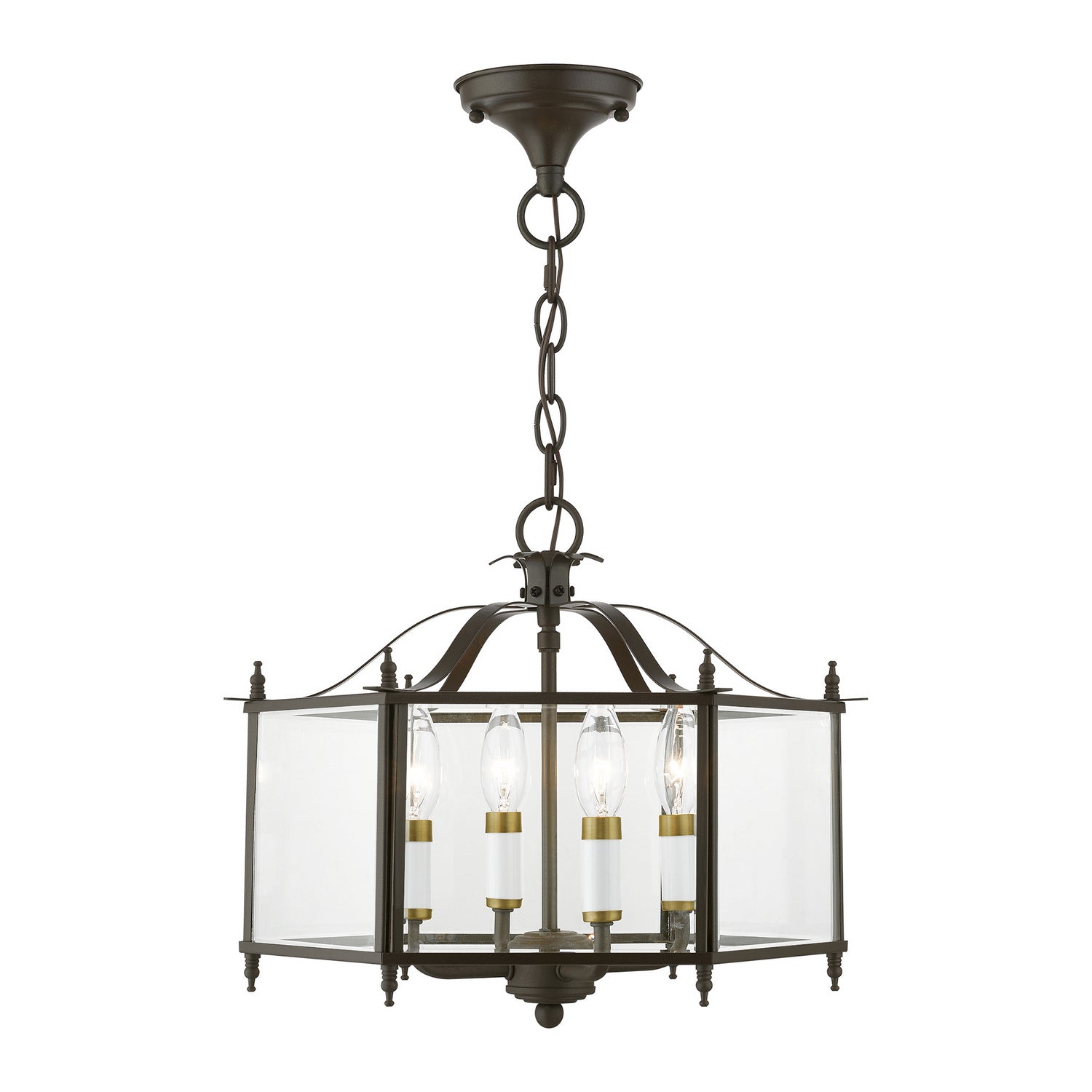 Livex Lighting Livingston 4-Light Convertible Pendant / Semi-Flush In English Bronze With Antique Brass