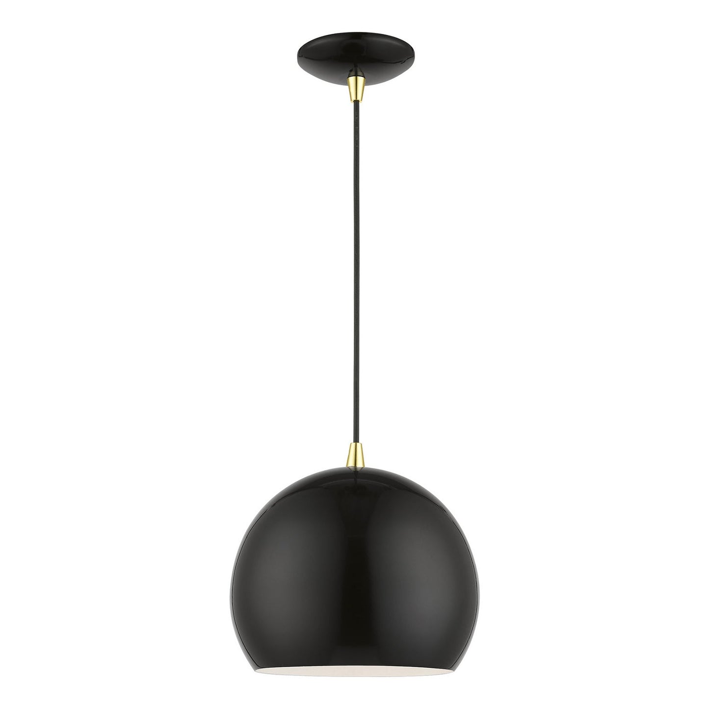 Livex Lighting Piedmont 1-Light Pendant In Shiny Black With Polished Brass