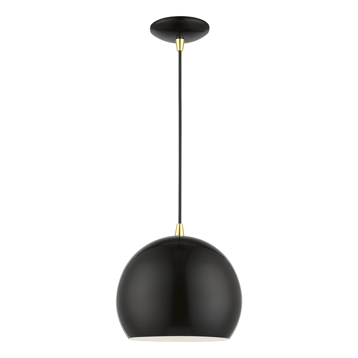 Livex Lighting Piedmont 1-Light Pendant In Shiny Black With Polished Brass