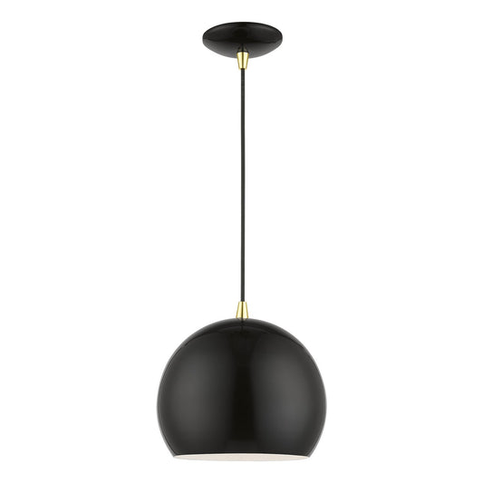 Livex Lighting Piedmont 1-Light Pendant In Shiny Black With Polished Brass