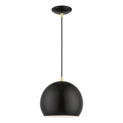 Livex Lighting Piedmont 1-Light Pendant In Shiny Black With Polished Brass
