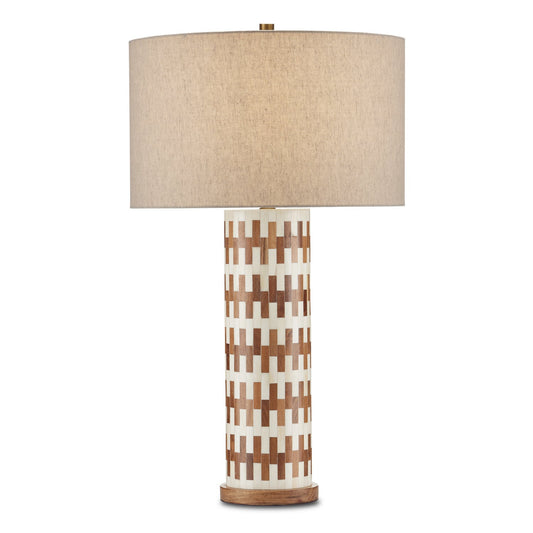  Tia 1-Light Table Lamp In White/Natural/Antique Brass