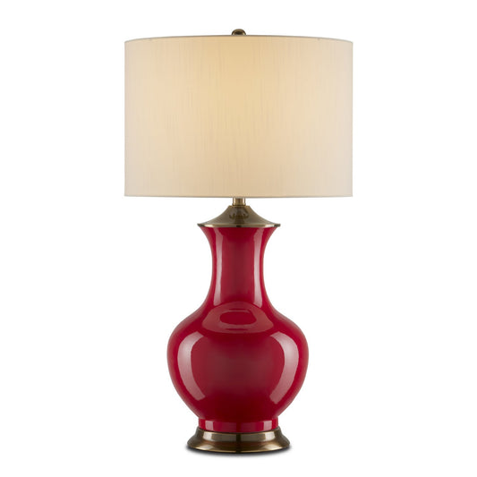  Lilou 1-Light Table Lamp In Red/Antique Brass
