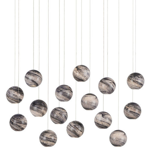  Palatino 15-Light Pendant In Blue Marbeled/Silver
