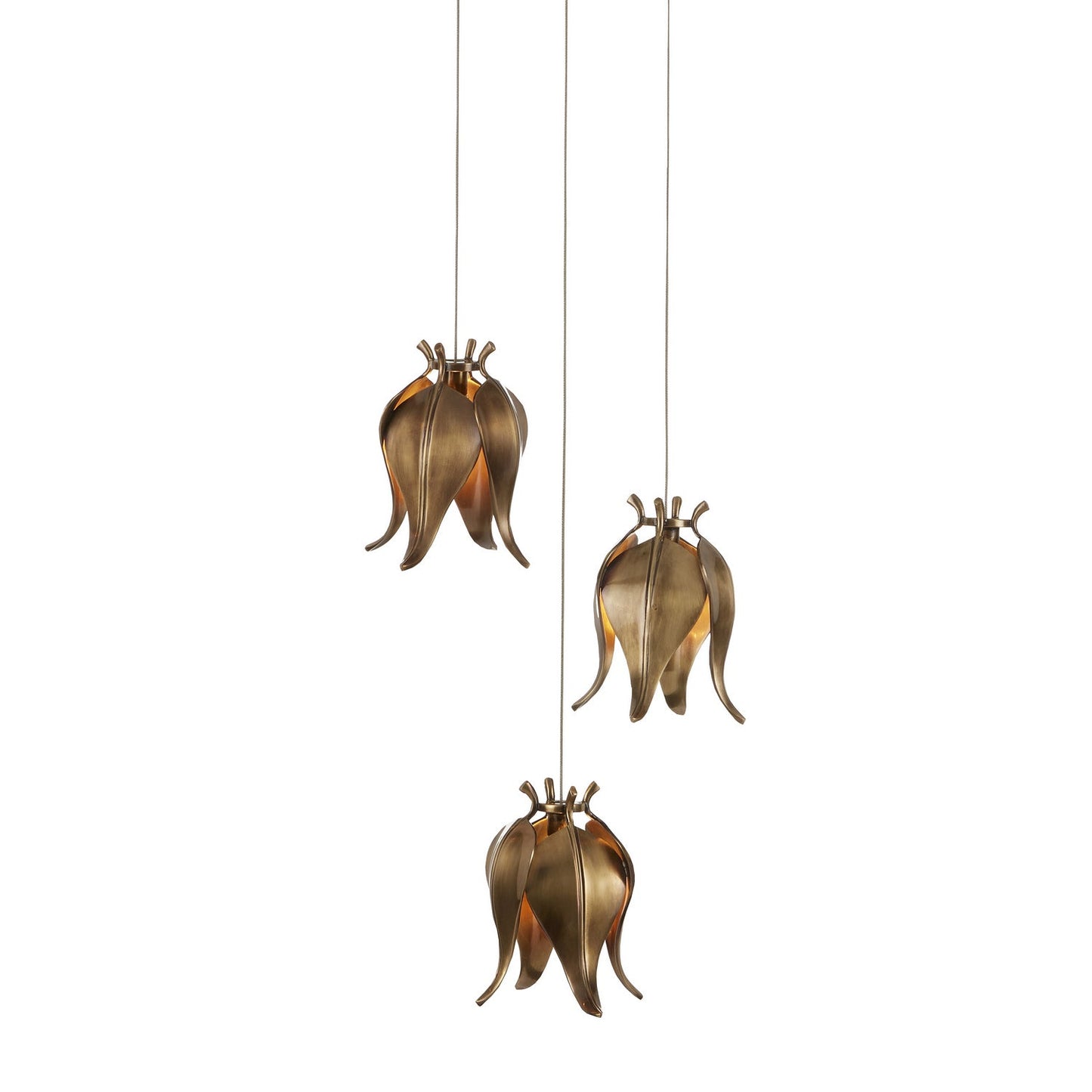  Iota 3-Light Pendant In Antique Brass/Silver