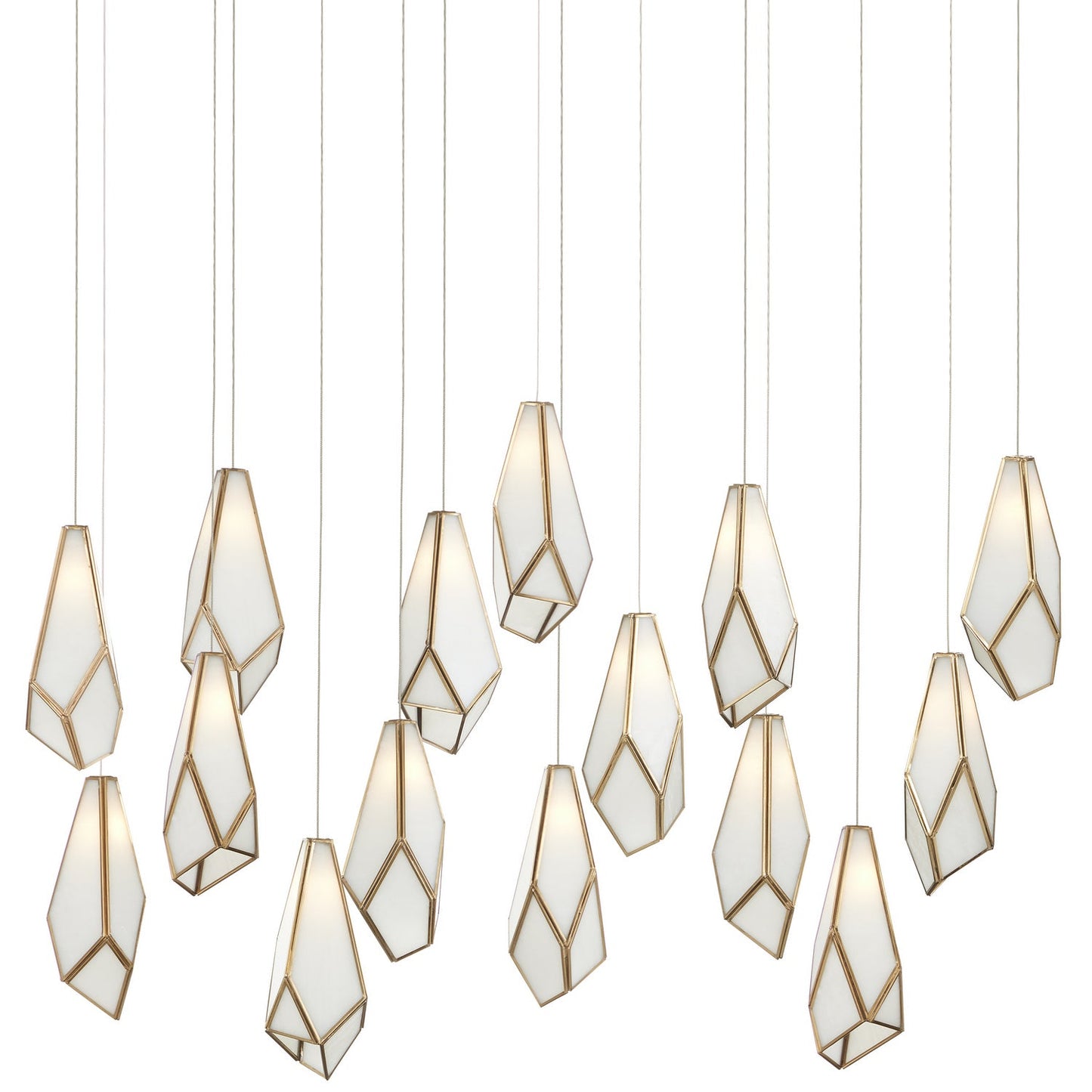  Glace 15-Light Pendant In White/Antique Brass/Silver