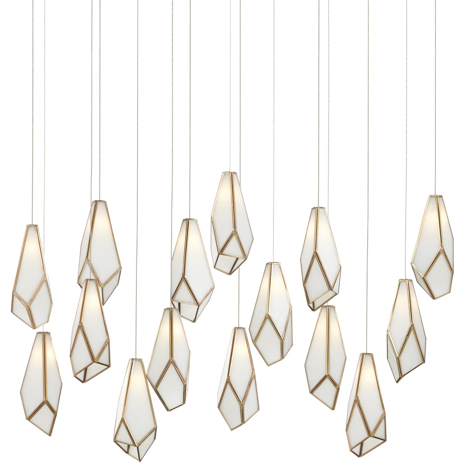  Glace 15-Light Pendant In White/Antique Brass/Silver