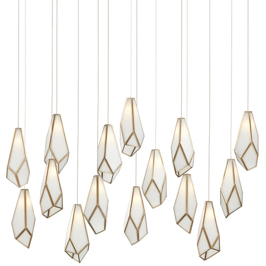  Glace 15-Light Pendant In White/Antique Brass/Silver