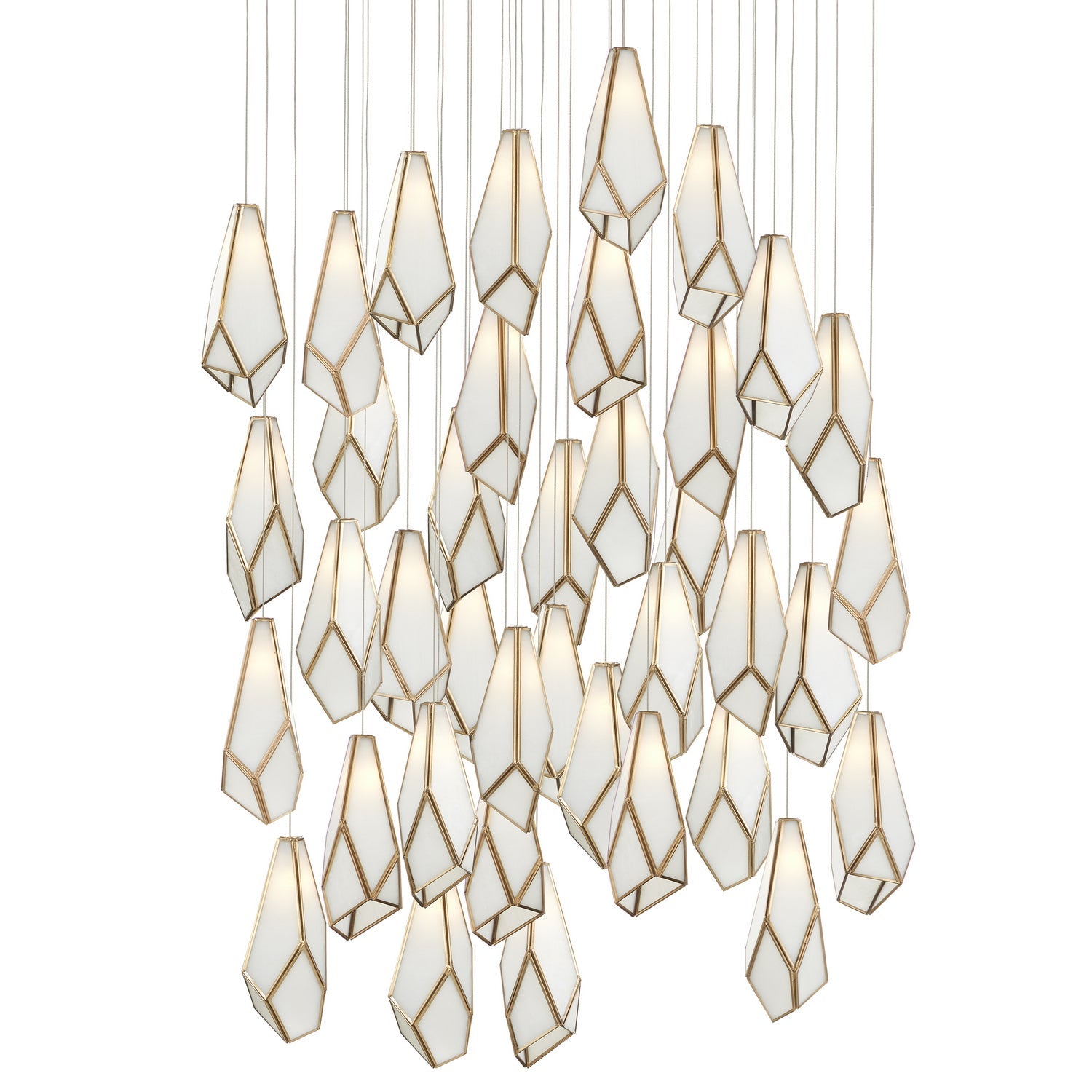  Glace 36 Light Pendant In White/Antique Brass/Silver