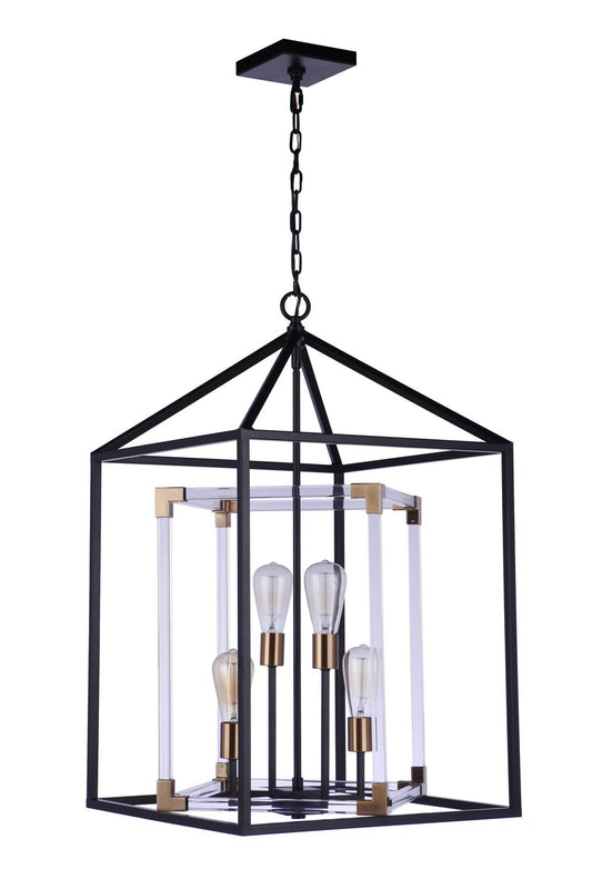  Aaron 4-Light Pendant In Flat Black/Satin Brass