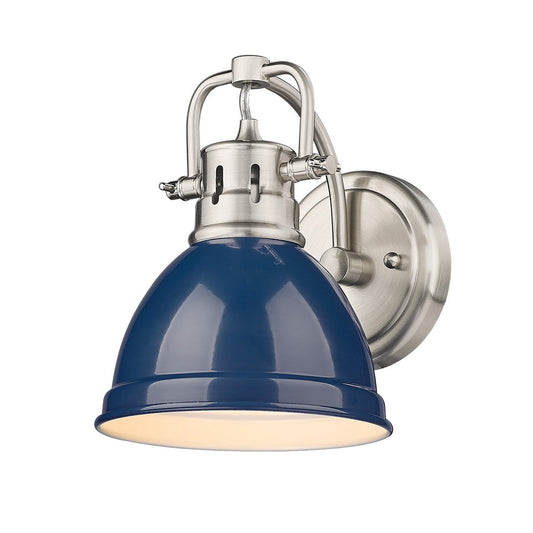 Golden Lighting Duncan 1-Light Bath Vanity In Pewter With Navy Blue Shade