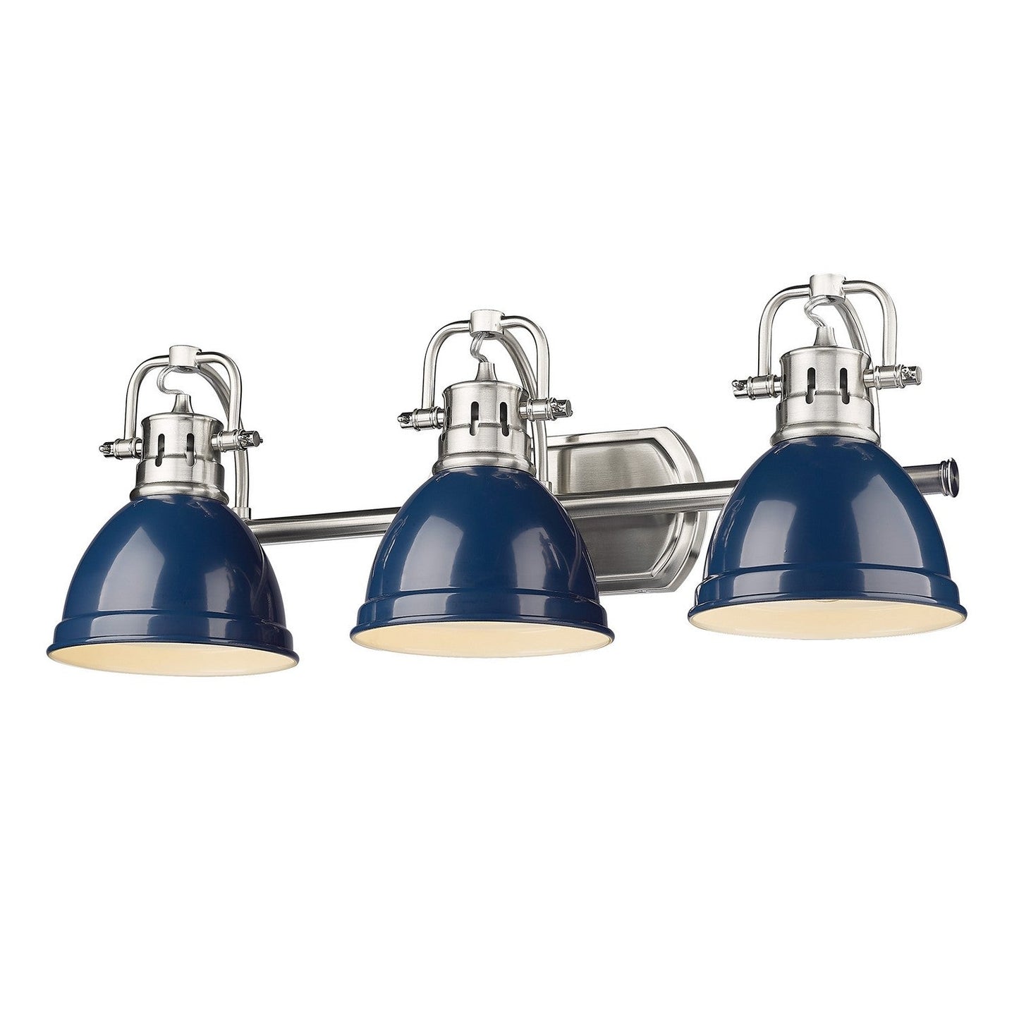 Golden Lighting Duncan 3-Light Bath Vanity In Pewter With Navy Blue Shade