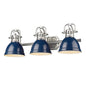 Golden Lighting Duncan 3-Light Bath Vanity In Pewter With Navy Blue Shade