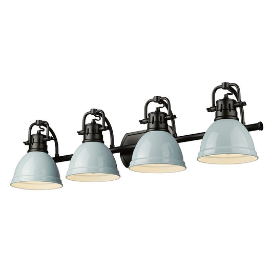 Golden Lighting Duncan 4-Light Bath Vanity In Matte Black With Seafoam Shades