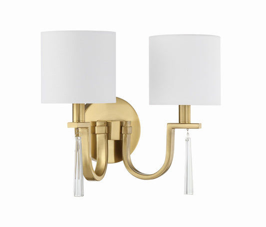  Fortuna 2-Light Wall Sconce In Satin Brass
