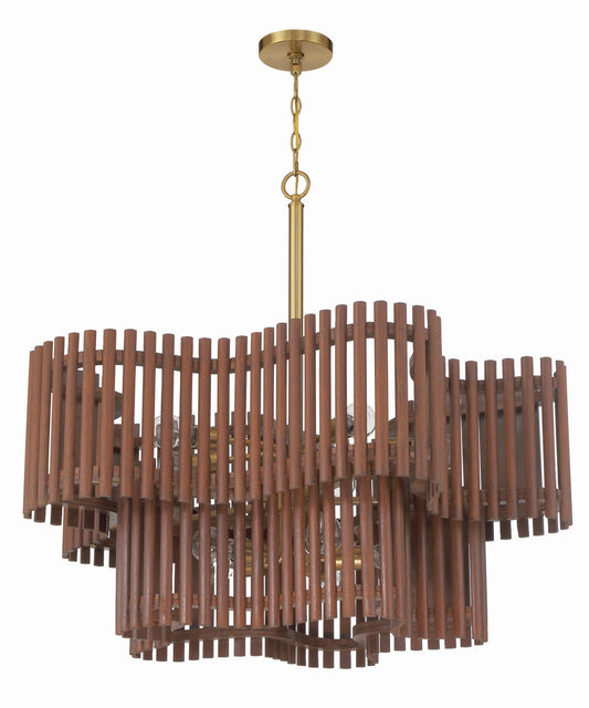  Freeform Ten Light Chandelier In Satin Brass & Walnut