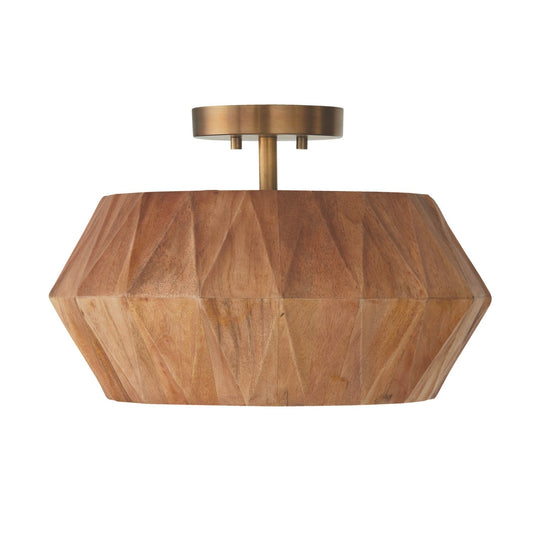  Nadeau 1-Light Semi-Flush Mount In Light Wood And Patinaed Brass