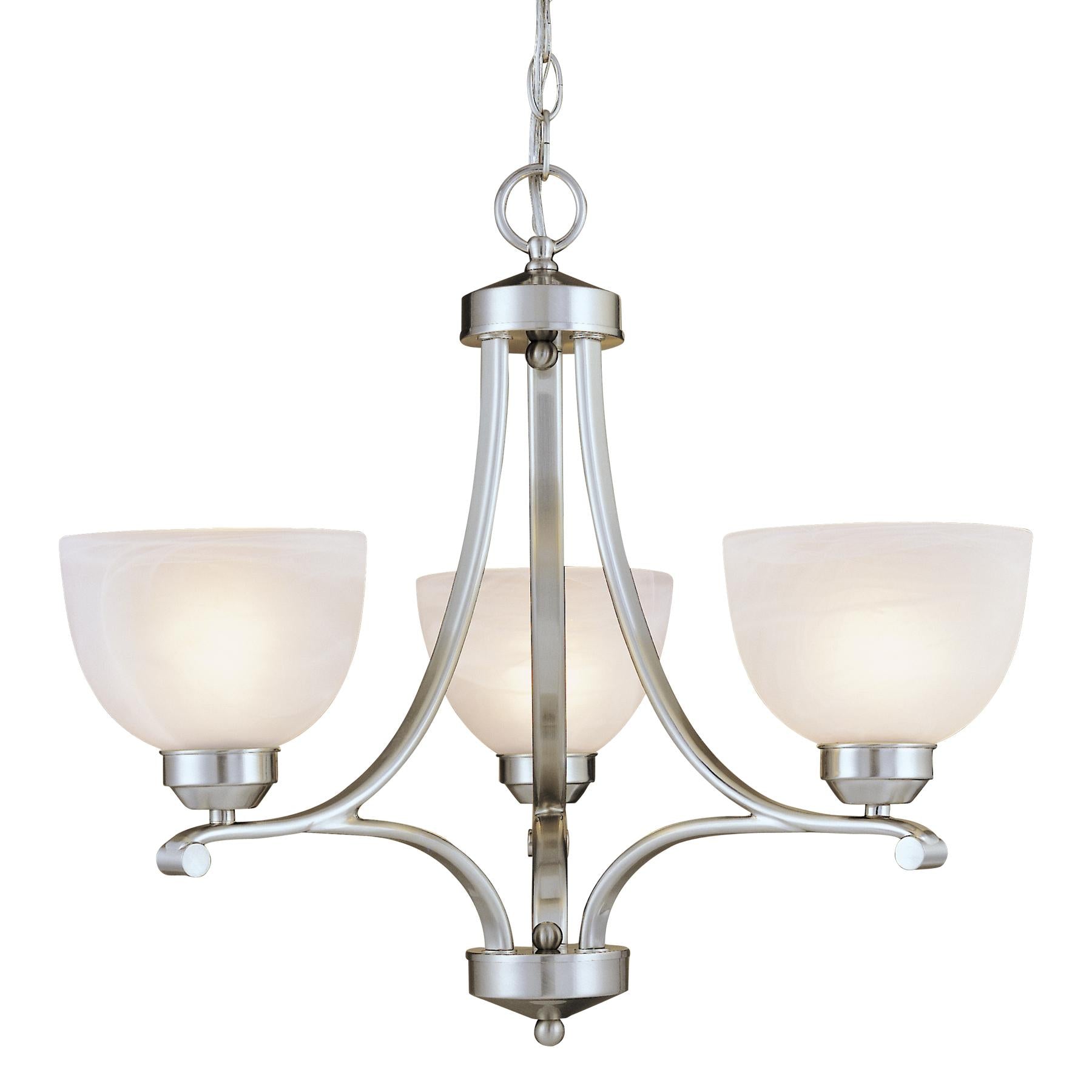  Paradox 3-Light Mini-Chandelier In Brushed Nickel & Etched Marble Glass