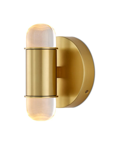  Capsule LED Wall Sconce In Brushed Brass & Clear