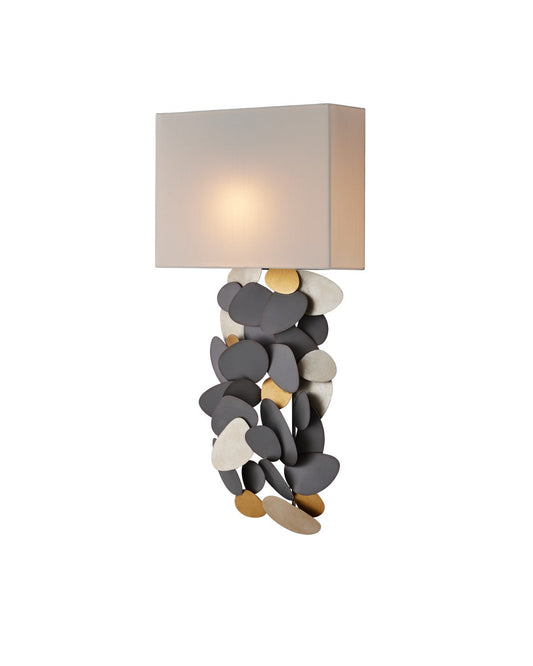  1-Light Wall Sconce In Hiroshi Gray & Contemporary Gold Leaf & Contemporary Silver Leaf