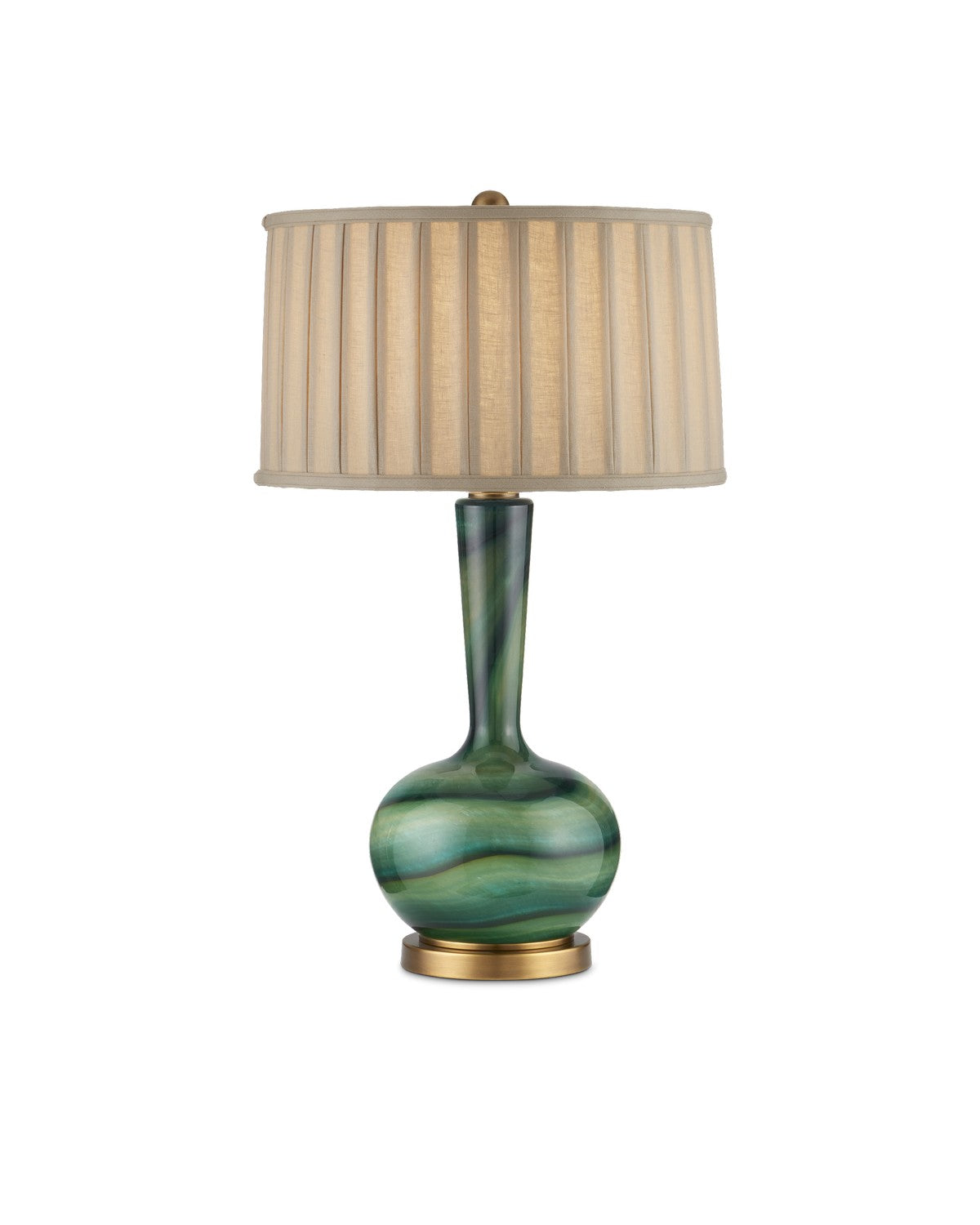  1-Light Table Lamp In Green & Antique Brass
