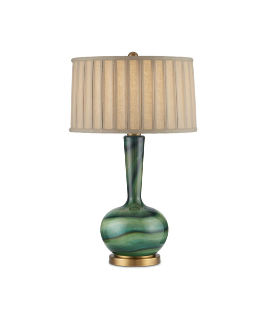  1-Light Table Lamp In Green & Antique Brass