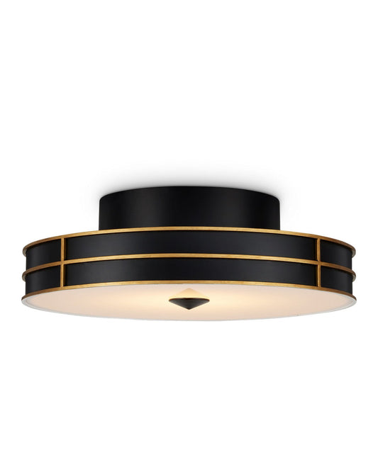  Fielding 1-Light Flush Mount In Satin Black, Contemporary Gold & White
