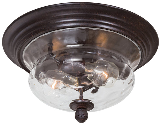  Merrimack 2-Light Flush Mount In Corona Bronze & Clear Hammered Glass