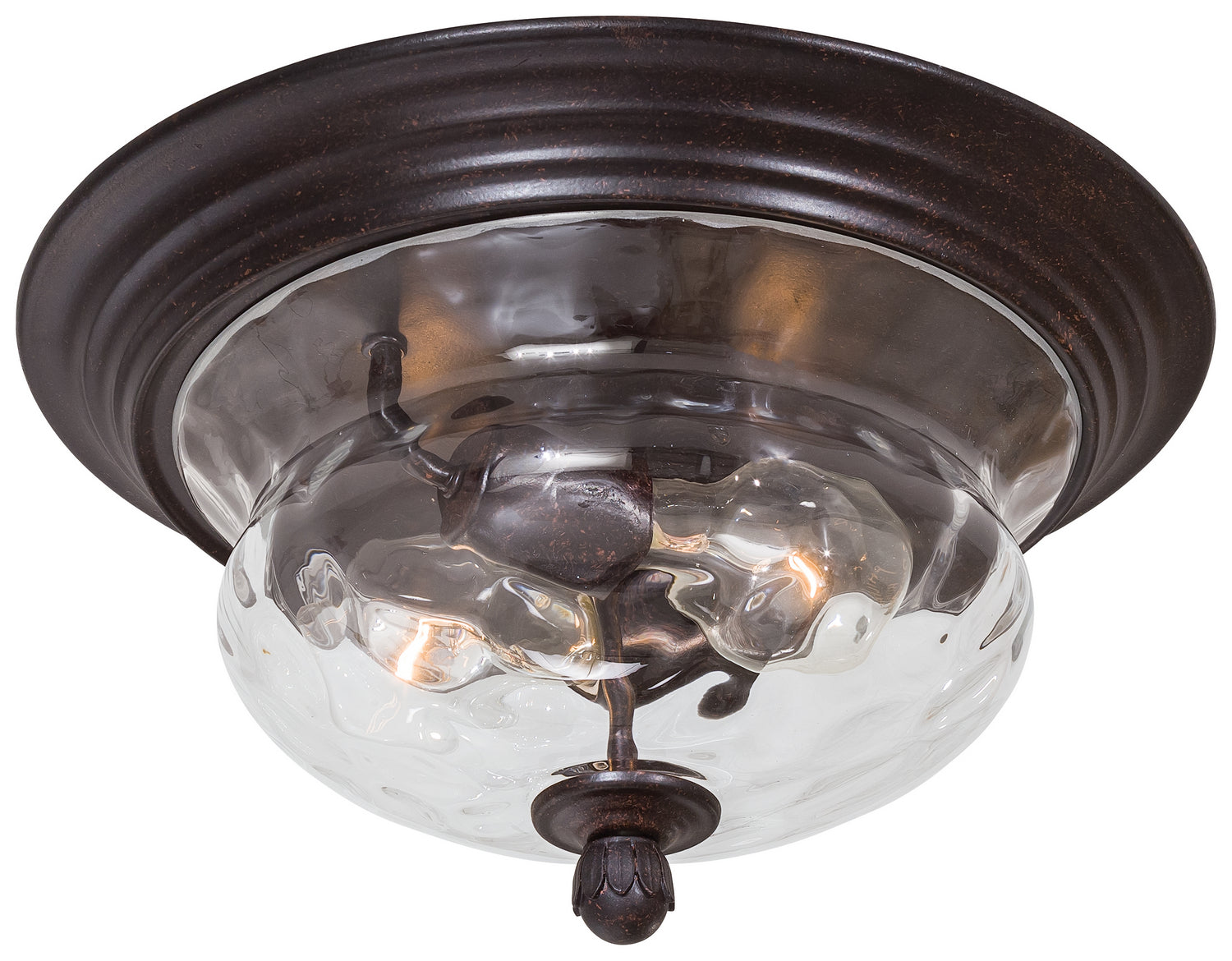  Merrimack 2-Light Flush Mount In Corona Bronze & Clear Hammered Glass