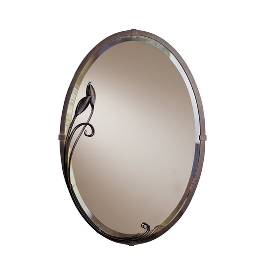  Beveled Oval Mirror With Leaf In Bronze