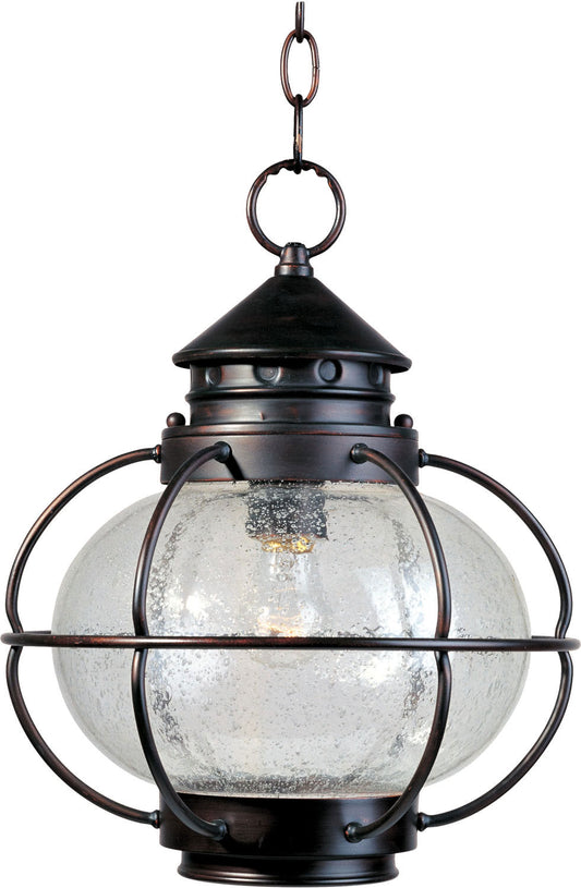 Maxim Portsmouth 1-Light Outdoor Hanging Lantern In Oil Rubbed Bronze With Seedy Glass