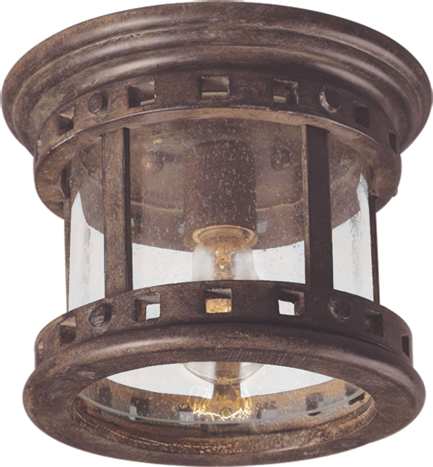 Maxim Santa Barbara Cast 1-Light Outdoor Ceiling Mount In Sienna With Seedy Glass