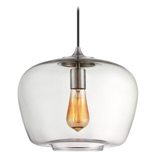  1-Light Mini-Pendant In Brushed Nickel & Clear Glass
