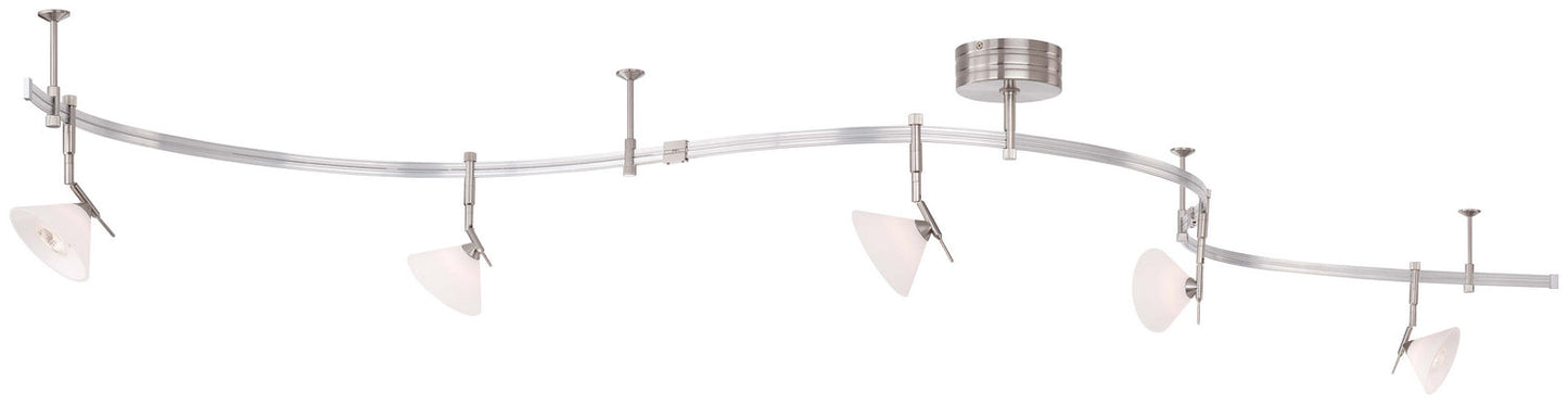  GK Lightrail 5-Light Low Volt Monorail Kit In Brushed Nickel With White Acid Etched
