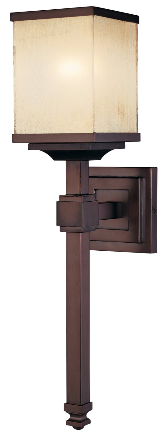  Underscore 1-Light Wall Sconce In Cimmaron Bronze With Brushed Caramel Silk Glass