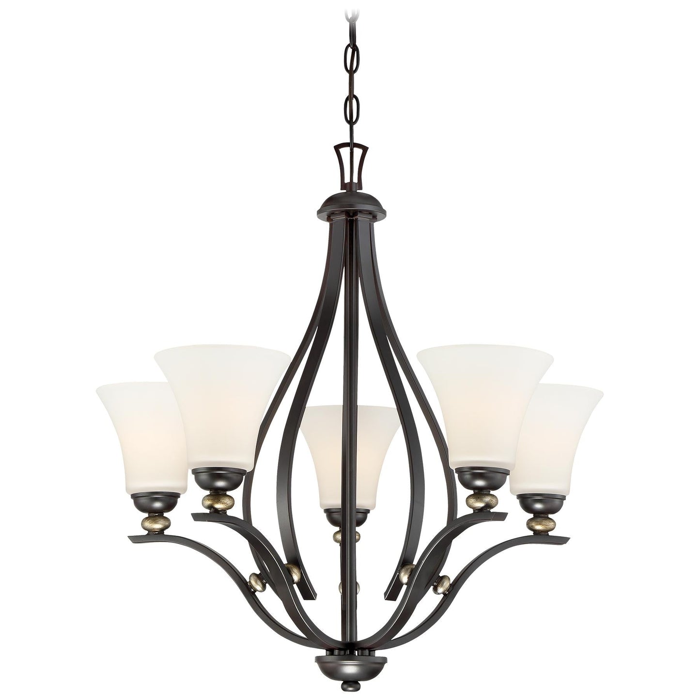  Shadowglen 5-Light Chandelier In Lathan Bronze With Gold Highli & Etched White Glass