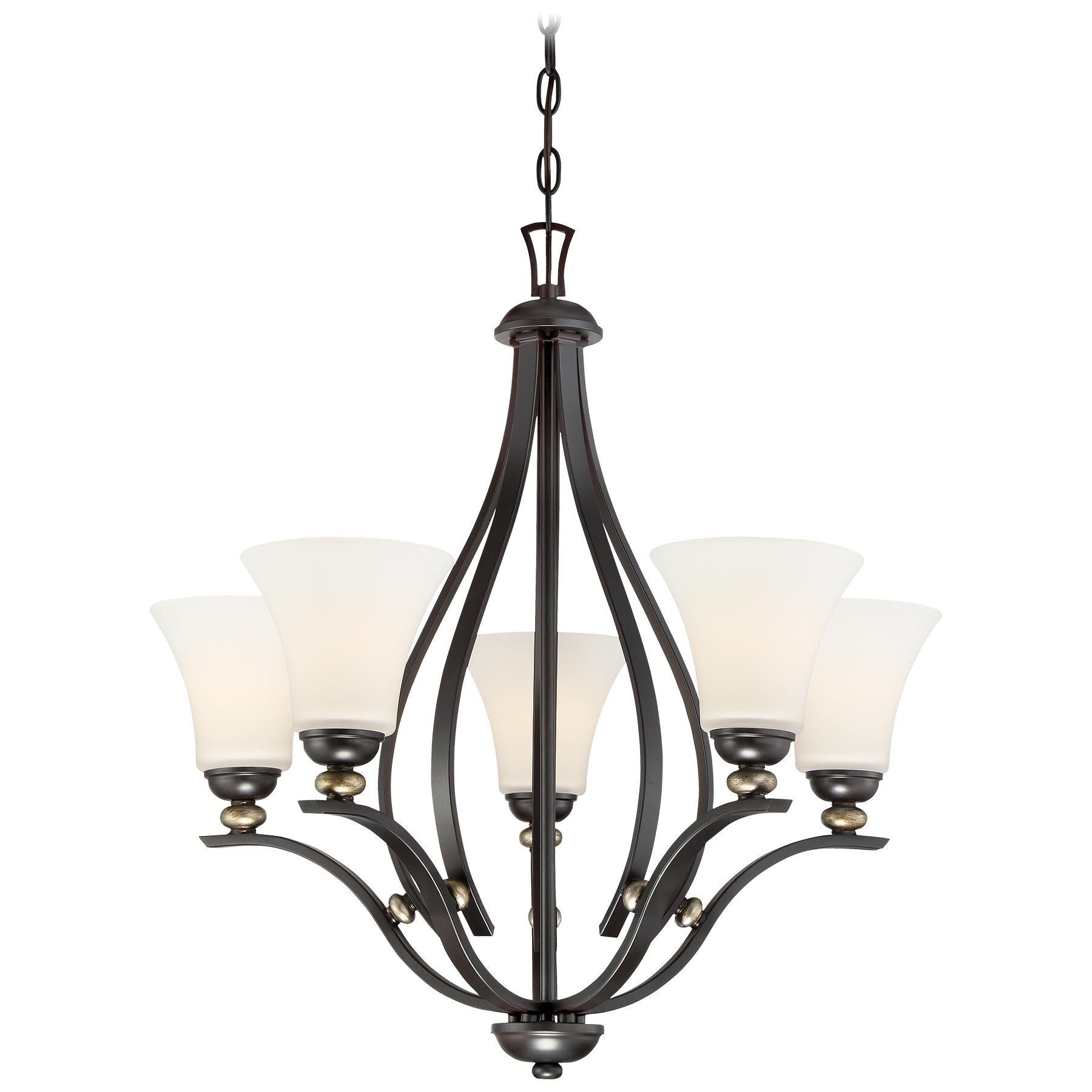  Shadowglen 5-Light Chandelier In Lathan Bronze With Gold Highli & Etched White Glass