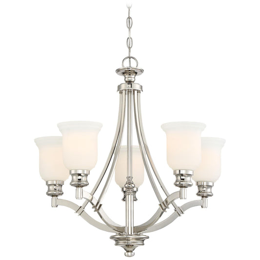  Audrey's Point 5-Light Chandelier In Polished Nickel & Etched Opal Glass