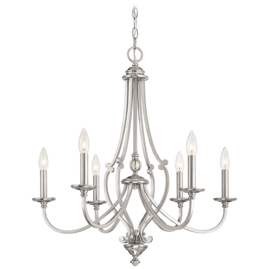  Savannah Row 6-Light Chandelier In Brushed Nickel & Clear Glass
