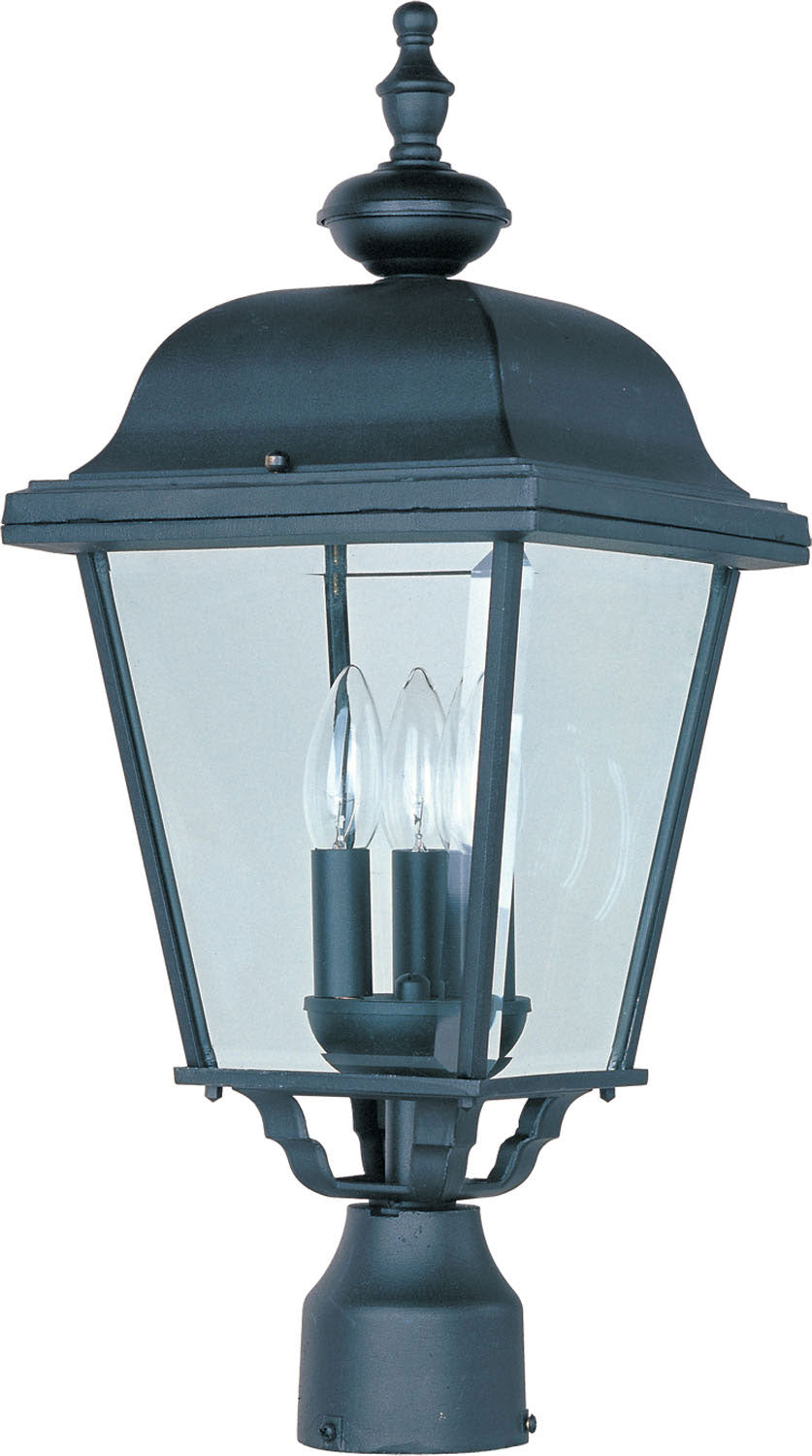 Maxim Builder Cast 3-Light Outdoor Pole/Post Lantern In Black With Clear Glass