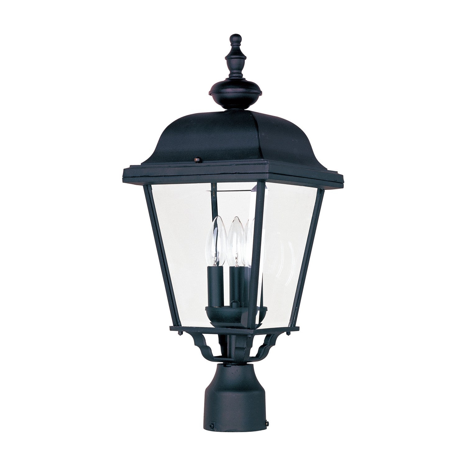 Maxim Builder Cast 3-Light Outdoor Pole/Post Lantern In Black With Clear Glass