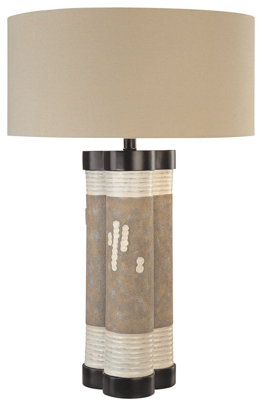  2-Light Table Lamp In Multi-Colored With Cream Fabric Shade