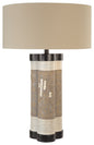  2-Light Table Lamp In Multi-Colored With Cream Fabric Shade