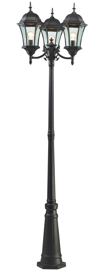 Z-LIte Wakefield 3-Light Outdoor Post-Light In Black With Clear Beveled Glass