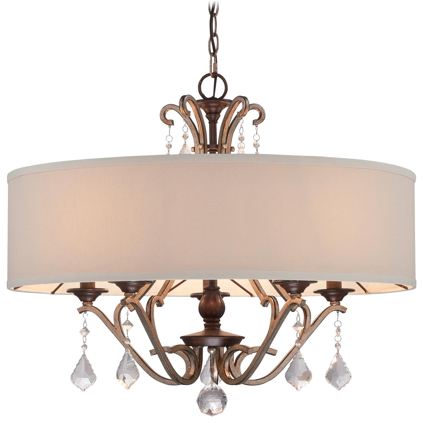  Gwendolyn Place 5-Light Pendant In Dark Rubbed Sienna With Aged Silver With Oatmeal Linen Fabric Shade