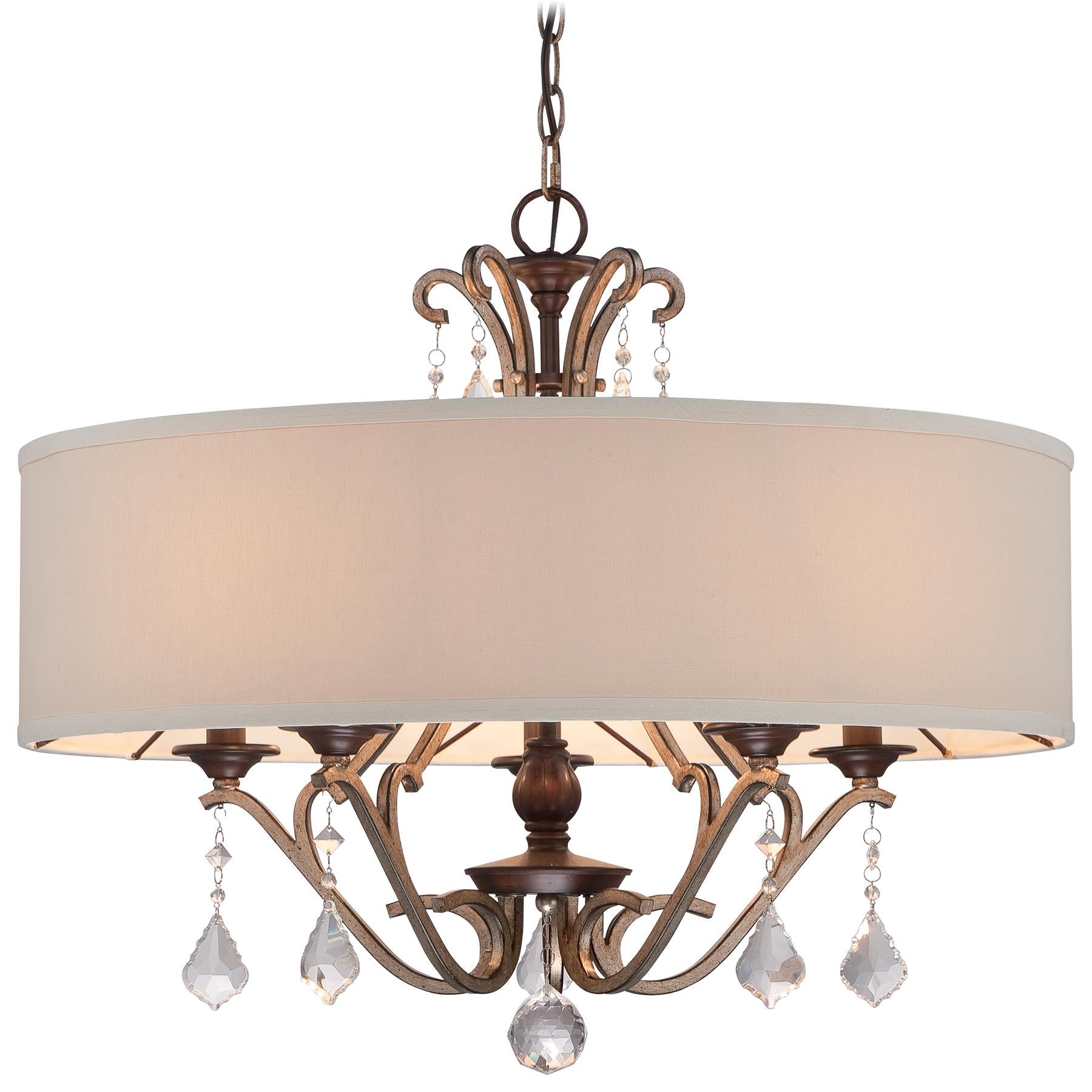  Gwendolyn Place 5-Light Pendant In Dark Rubbed Sienna With Aged Silver With Oatmeal Linen Fabric Shade